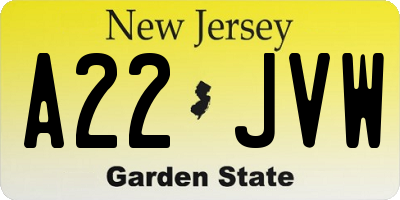 NJ license plate A22JVW