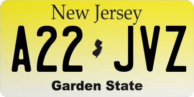 NJ license plate A22JVZ