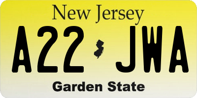 NJ license plate A22JWA