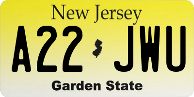 NJ license plate A22JWU