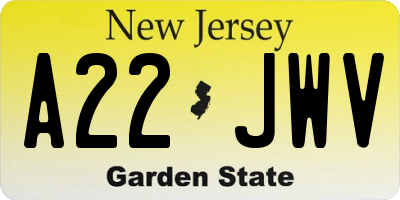 NJ license plate A22JWV