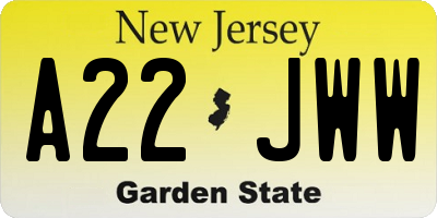 NJ license plate A22JWW