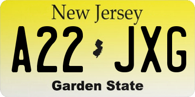 NJ license plate A22JXG