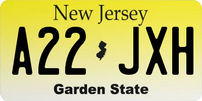 NJ license plate A22JXH