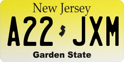 NJ license plate A22JXM