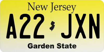 NJ license plate A22JXN