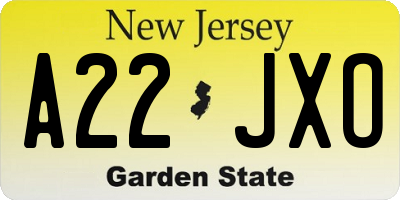 NJ license plate A22JXO