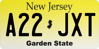 NJ license plate A22JXT