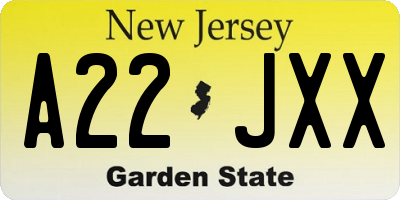 NJ license plate A22JXX
