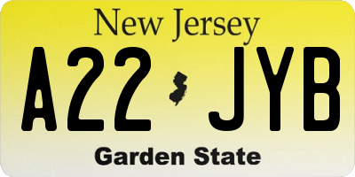 NJ license plate A22JYB