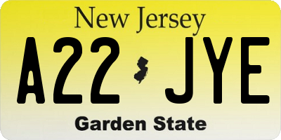 NJ license plate A22JYE