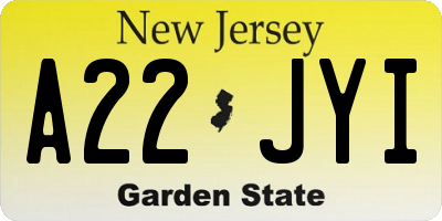 NJ license plate A22JYI