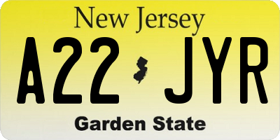NJ license plate A22JYR