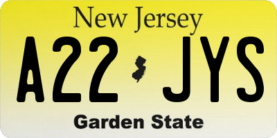 NJ license plate A22JYS