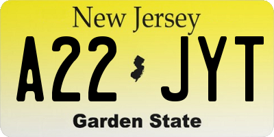 NJ license plate A22JYT