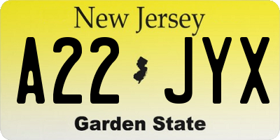 NJ license plate A22JYX