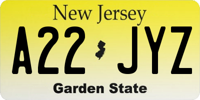 NJ license plate A22JYZ