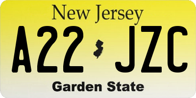 NJ license plate A22JZC
