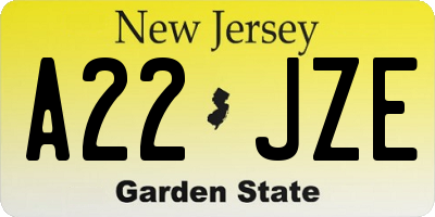 NJ license plate A22JZE