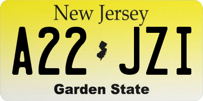 NJ license plate A22JZI