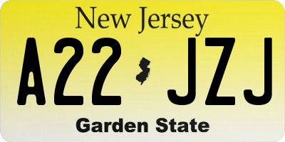 NJ license plate A22JZJ