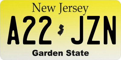 NJ license plate A22JZN