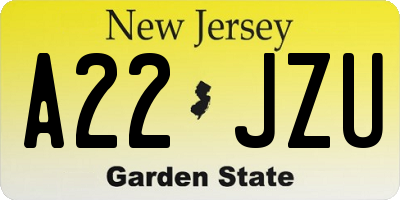 NJ license plate A22JZU