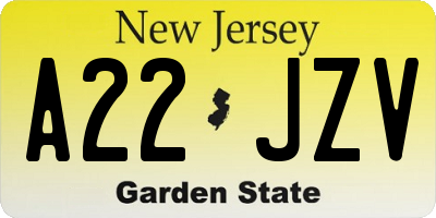 NJ license plate A22JZV