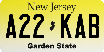 NJ license plate A22KAB