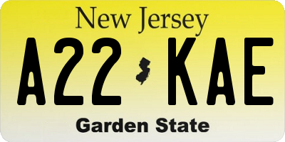 NJ license plate A22KAE