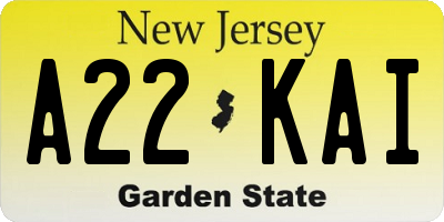 NJ license plate A22KAI