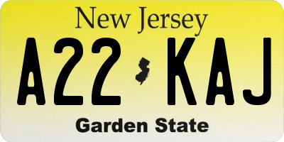 NJ license plate A22KAJ