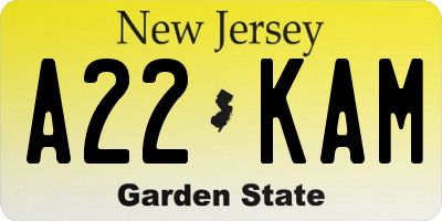 NJ license plate A22KAM