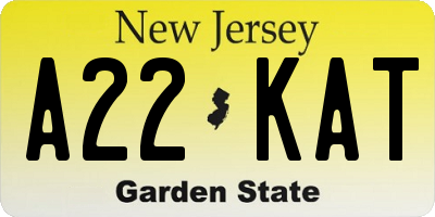 NJ license plate A22KAT