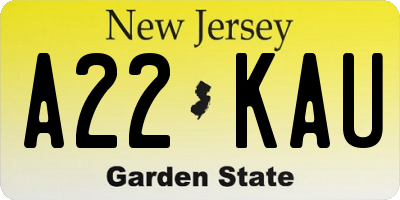 NJ license plate A22KAU