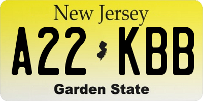 NJ license plate A22KBB