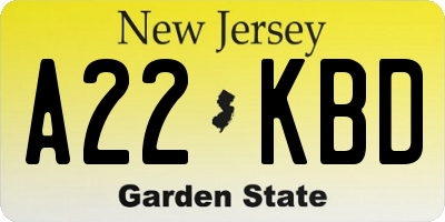 NJ license plate A22KBD