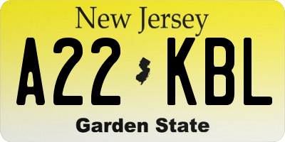 NJ license plate A22KBL