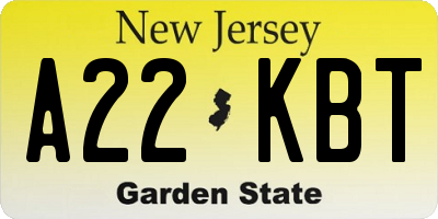 NJ license plate A22KBT