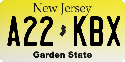 NJ license plate A22KBX