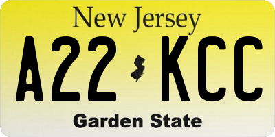 NJ license plate A22KCC