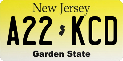 NJ license plate A22KCD