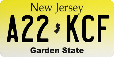 NJ license plate A22KCF