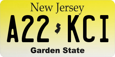 NJ license plate A22KCI