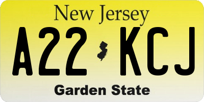 NJ license plate A22KCJ