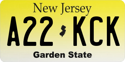 NJ license plate A22KCK