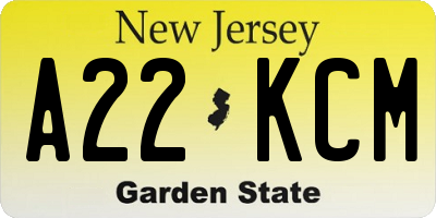 NJ license plate A22KCM