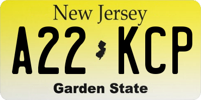 NJ license plate A22KCP