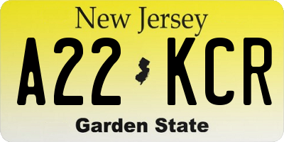 NJ license plate A22KCR