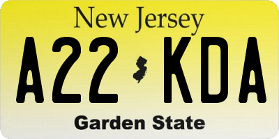 NJ license plate A22KDA